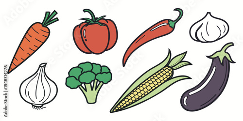 a colorful illustration of various vegetables Vector