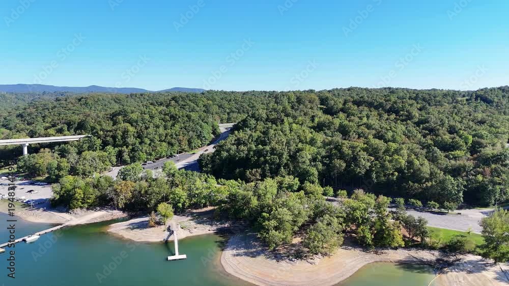 custom made wallpaper toronto digitalAerial View of the Lakeside Sunset Marina Resort on Dale Hollow Lake With Highway 111 Bridge, Boats and Forested Shoreline, Calm Water on a Sunny Day, Monroe, Tennessee, USA.