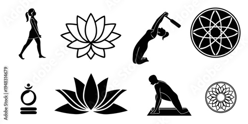 yoga and meditation symbols with lotus flower Vector