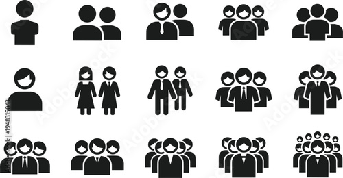 People Group Icon Set Vector Illustration with Team Community Family Business and Crowd Silhouette Symbols for Social Network and Organization Design