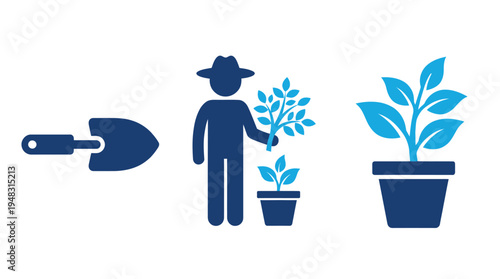 Gardener Planting Sapling With Shovel For Horticulture And Growth Concepts