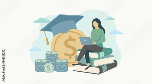 Woman studying with laptop, investing in education for financial future