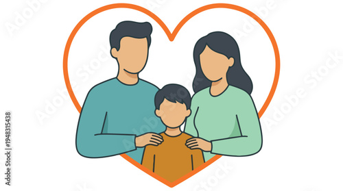 Loving family with child in a heart shape flat design illustration