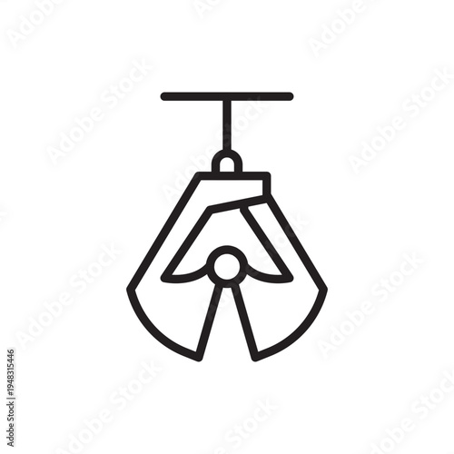 Dredging bucket icon. Maritime excavation tech, symbolizing clamshell grab hardware, underwater sediment removal tools, harbor maintenance systems, and environmental dredging engineering gear.