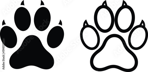 Black and white dog paw prints side by side on a plain background