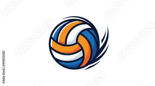 Dynamic and energetic volleyball logo design featuring a stylized ball with swirling motion, ideal for sports teams, athletic clubs, and competitive events