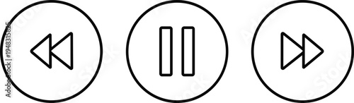 Media control icons set with rewind, pause, fast forward symbols, user interface vector illustration for playback, flat vector illustration