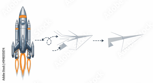 Transformation Concept: Rocket to Paper Airplane Evolution