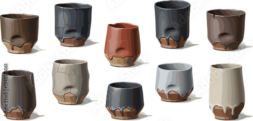 Hand-Painted Ceramic Cup Set with Unique Glazed Finishes and Artistic Designs for Home Decor and Kitchenware Projects