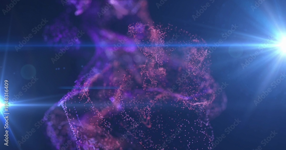 Obraz premium Swirling central nebula drifting in CGI studio, with purple particles, streaks, blue-white flares
