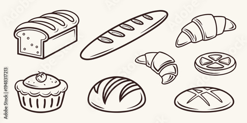 a collection of various types of bread Vector