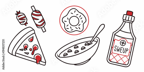 a collection of japanese food and drink Vector