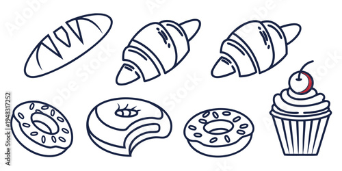 a collection of baked goods including bread and pastries Vector