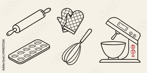 a set of baking tools and equipment Vector