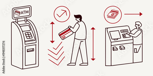 a man depositing a check into an atm Vector