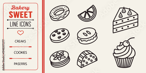 a set of sweet treats and a menu card Vector
