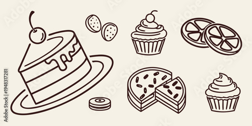 a collection of sweet baked goods and desserts Vector