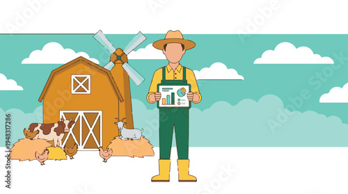 Modern farmer using tablet with charts for smart farm management