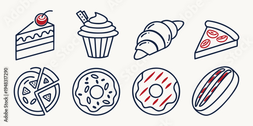 a collection of various sweet baked goods icons Vector