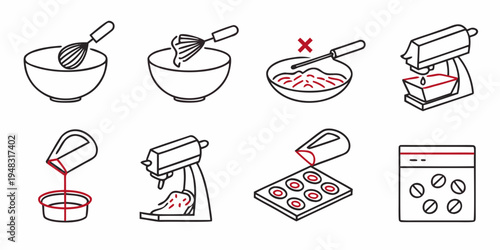 a set of illustrations showing steps to bake cupcakes Vector