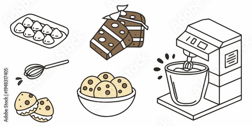 a collection of baking ingredients and tools Vector