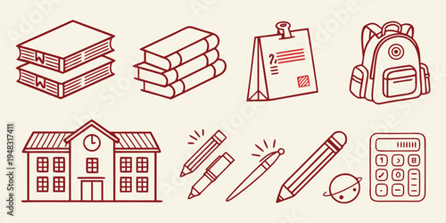 a collection of school supplies and books Vector
