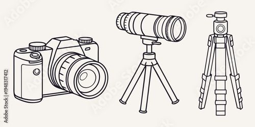 a camera and two types of tripods for photography Vector