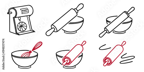 six illustrations of baking tools and mixer Vector