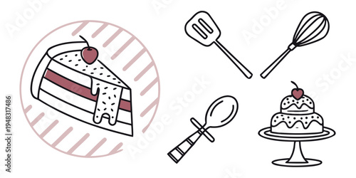 a slice of cake with a red berry on top Vector