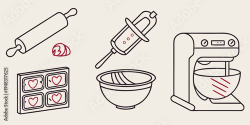 baking tools and equipment for cake making Vector