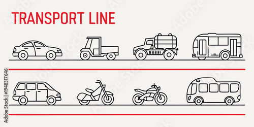 a collection of various vehicles on a transport line Vector