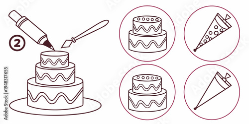 a cake with a pastry bag and tips on the side Vector