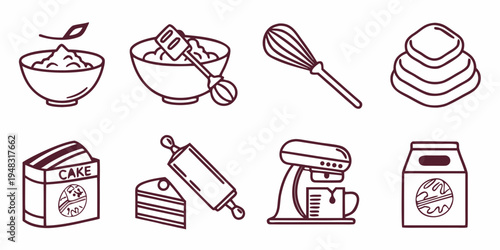 a collection of baking icons including food and tools Vector