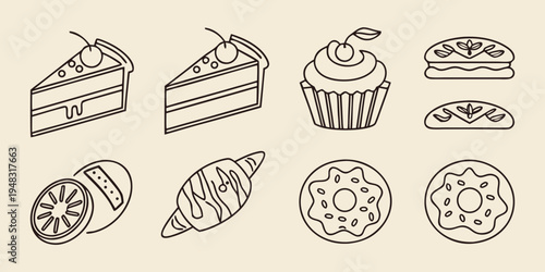 a collection of various sweet baked goods Vector