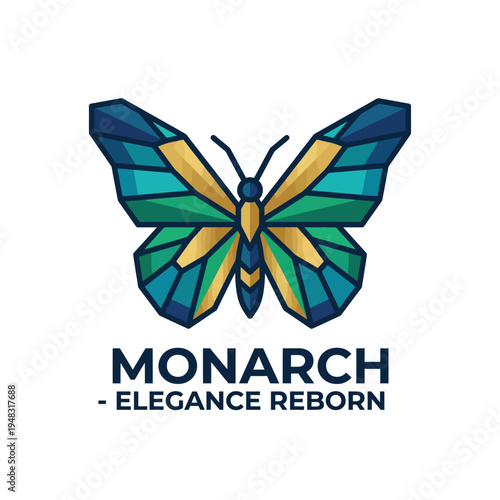 This artistic depiction of a monarch butterfly symbolizes transformation and elegance, showcasing bright colors and geometric shapes that inspire creativity.