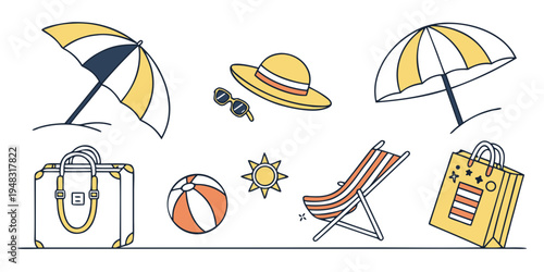 a collection of summer vacation items Vector