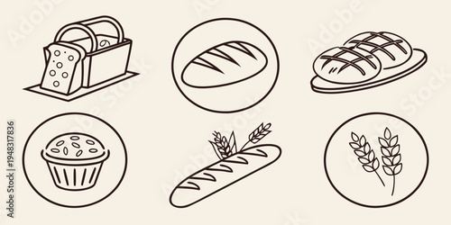 a collection of different types of bread Vector