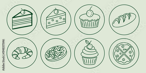 a set of icons featuring various types of desserts Vector