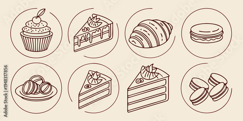 a collection of different cake types and slices Vector