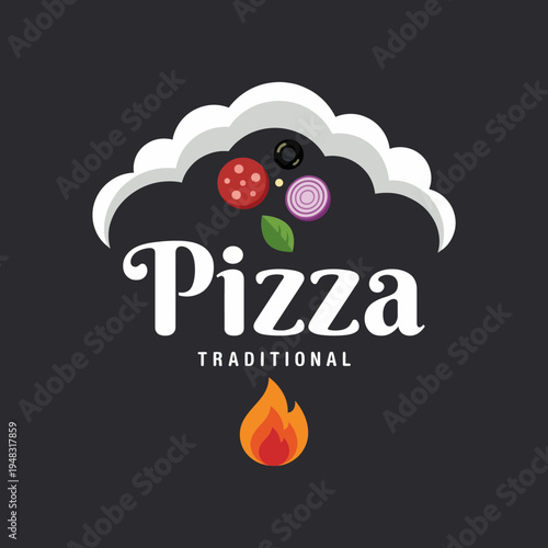 The image displays a deliciously crafted traditional pizza topped with fresh ingredients, set against a dark backdrop, appealing to food lovers and restaurants.