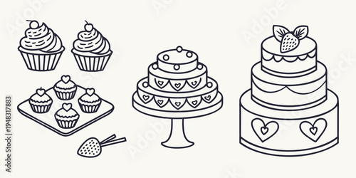 a collection of sweet treats including cakes and cupcakes Vector