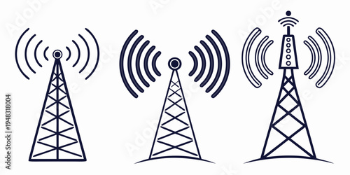 three different types of cell towers with signal waves Vector