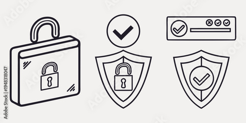 security icons including briefcase and shield with lock Vector