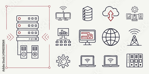 a collection of computer and network related icons Vector