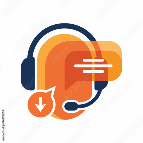 A modern headset superimposed on a chat bubble, representing communication and customer service in a professional environment for personal and business interactions.
