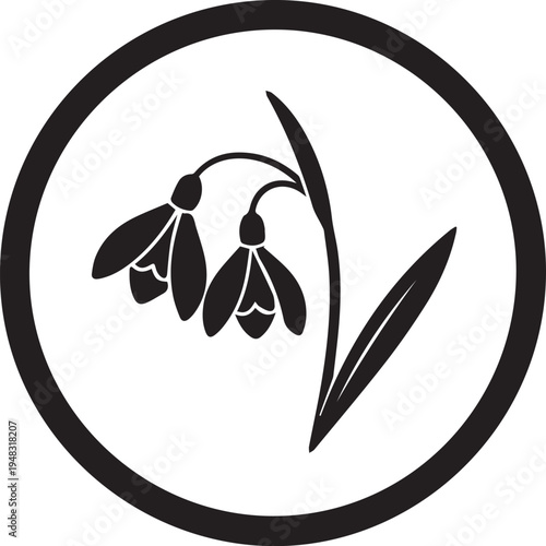 Black snowdrop flower icon in circle