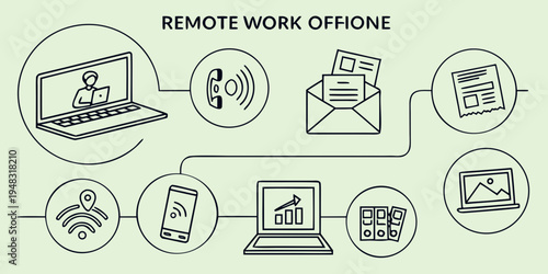 remote work office with connected devices and communication Vector
