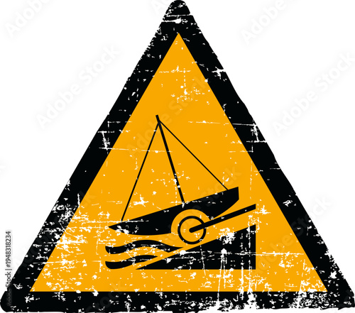 Grunge slipway warning sign worn scratched ISO 7010 W044 hazard symbol