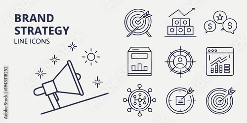a collection of brand strategy line icons Vector