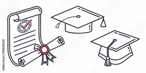 graduation cap and diploma certificate Vector